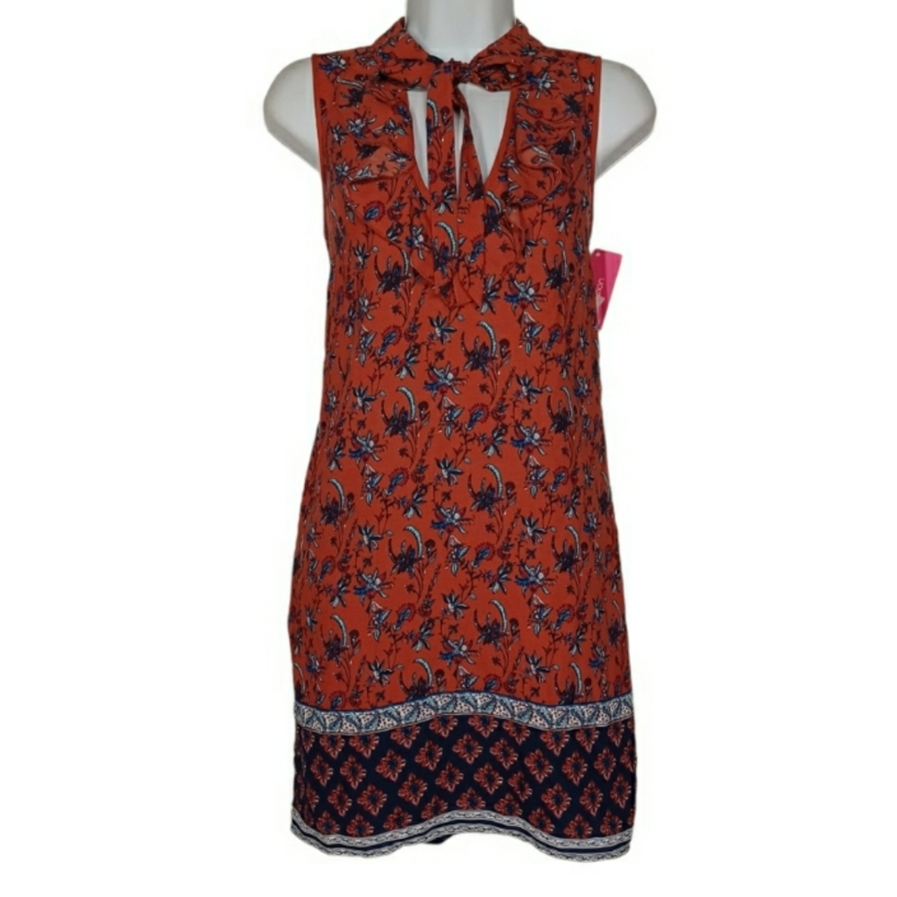 XHILARATION Rust Blue Floral Print Sleeveless Mini Boho Dress X-Small NWT